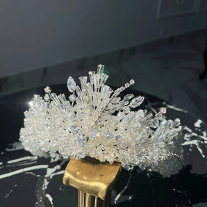 Diadema mireasă extravagantă stil rusesc, Allure Crystals, placată aur alb, zirconii cubice, cristale - GLAMADEA