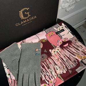 Set Nores Pink, esarfa, manusi, cashmere PREMIUM, cadou GLAMADEA