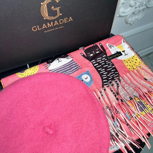 Set eșarfă și beretaTersy Pink, cashmere PREMIUM, lana GLAMADEA