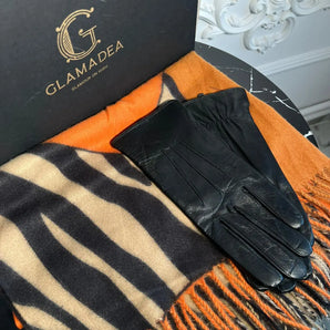 Set esarfa si manusi Veronys, cashmere PREMIUM, manusi din piele 100% GLAMADEA