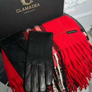 Set manusi si esarfa PREMIUM Alida, chic, manusi din piele 100% GLAMADEA